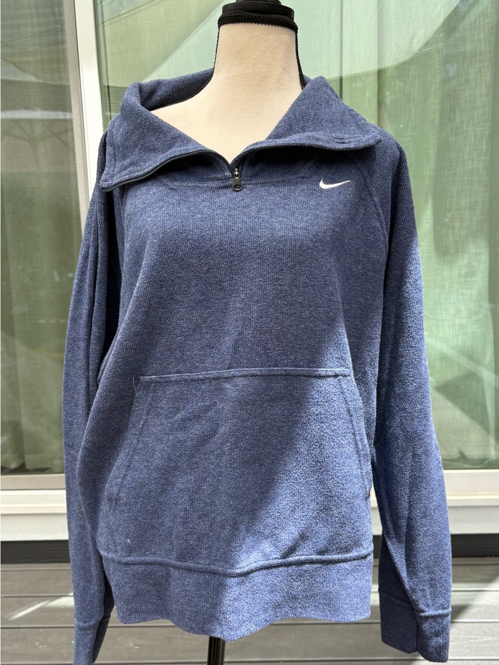 Nike Men's Dark Blue Half-Zip Sweater with White Swoosh